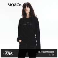 MO&Co.2024秋个性烫银标语捏褶收腰长袖T恤MBD3TEET04摩安珂 黑色 L/170