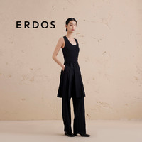 ERDOS【纯羊毛】24秋冬新品百搭直筒裤时尚两件套裙裤女长裤休闲裤 黑 1