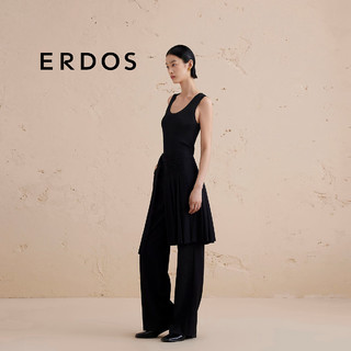 ERDOS【纯羊毛】24秋冬新品百搭直筒裤时尚两件套裙裤女长裤休闲裤 黑 1