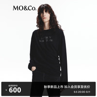 MO&Co.2024秋个性烫银标语捏褶收腰长袖T恤MBD3TEET04摩安珂 黑色 S/160