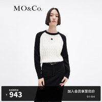 MO&Co.毛衣针织衫绵羊毛山羊绒复古麻花绞花撞色插肩袖肌理感摩安珂 米白色  XS/155