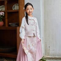 follow me 富罗迷 新中式温婉蝴蝶背心+马面裙两件套2024秋季女童汉服套装