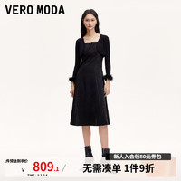 VEROMODA连衣裙女2024早秋新款两件套可拆毛圈袖口收腰吊带小黑裙优雅气质 黑色 1