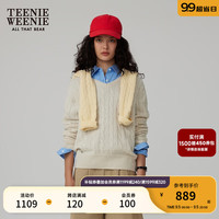 Teenie Weenie小熊秋季v领绞花毛衣针织衫时髦质感软糯 象牙白 160/S