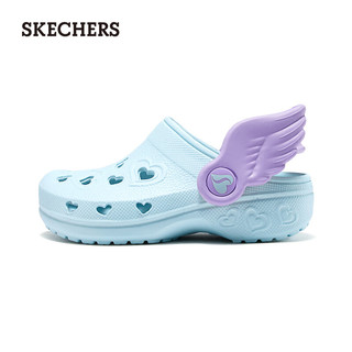 斯凯奇（Skechers）2024年夏季女童一脚蹬洞洞鞋透气308360N 浅蓝色/薰衣草色/LBLV 21码