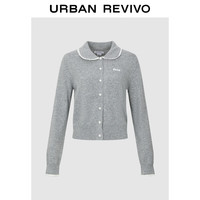 UR【HOT】2024秋季女蕾丝花边刺绣字母针织开衫UYY940024 花灰 XL