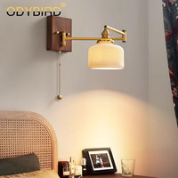 ODYBIRD 欧迪鸟 复古侘寂风壁灯全铜轻奢日式折叠酒店卧室床头灯伸缩旋转书房墙灯 全铜+陶瓷A款-LED暖光