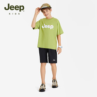 Jeep吉普儿童短袖T恤薄款棉质吸汗透气男童女童中小短袖上衣 橄榄绿 175cm