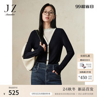 玖姿·安娜蔻轻熟风柔软羊毛花边长袖套头衫针织衫女装2024冬季新款