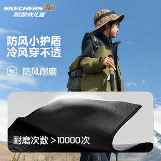 Skechers斯凯奇童装春秋防泼水三合一冲锋衣防风外套P424K082 橄榄灰粽/0402 140cm