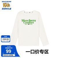 Skechers斯凯奇童装春秋季男女童针织长袖T恤衫儿童休闲运动上衣L324K101 棉花糖白/0074 140