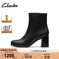 Clarks其乐Keirsta系列秋冬女款粗高跟时髦牛皮通勤短靴 黑色 261800364 38