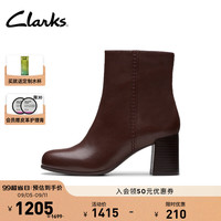 Clarks其乐Keirsta系列秋冬女款粗高跟时髦牛皮通勤短靴 棕色 261800384 39