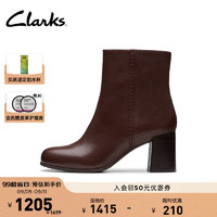 Clarks其乐Keirsta系列秋冬女款粗高跟时髦牛皮通勤短靴 棕色 261800384 37.5