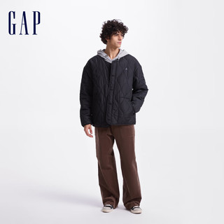 Gap男装2024秋季印花logo波浪绗线外套轻薄简约风棉服619672 黑色 165/88A(S) 亚洲尺码