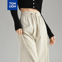 唐狮 TONLION女休闲裤2024早秋白底黑点休闲直筒裤WP 米杏色 M