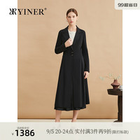 YINER音儿专选2024秋季复古英伦风衣长款廓形A字外套 黑色 46