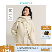 茵曼(INMAN)【旷野美拉德】羊驼蚕丝双面呢外套2024冬女装短款配围巾上衣 米杏色 L