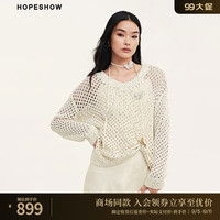 红袖设计感针织衫秋季2024女装亮片镂空V领气质外搭上衣 绢丝色0A6 L