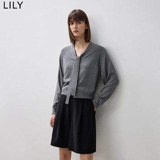 丽丽 LILY2024秋格雷系芭蕾风V领弹力修身针织开衫女 506中灰 XL