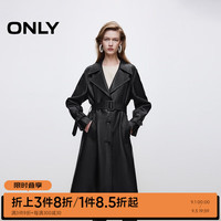ONLY2024秋季新款时尚酷飒翻领开衩PU中长款风衣外套女|1243PU001 E40 玛瑙黑色 1