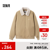 森马（Semir）夹克男2024冬季新款复古拼接仿羊羔毛翻领外套宽松绣花棉服潮