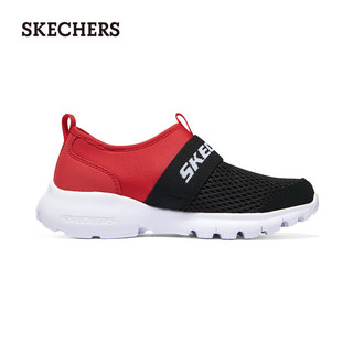 斯凯奇（Skechers）季男童一脚蹬易穿脱舒适中大童405215L 黑色/红色/BKRD 28.5码