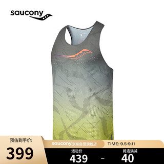 saucony 索康尼 男子专业运动跑步背心舒适透气上衣绿底渐变色S