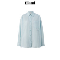 ELAND衣恋衬衫女不规则系扣圆弧下摆纯棉休闲长袖2024秋季 天蓝色(54)AquaSky M/165