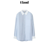 ELAND衣恋衬衫女纯棉拼接条纹宽松H型简约休闲上衣2024春季 浅蓝色(51)L/Blue L/170