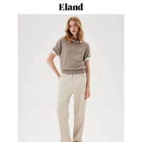 ELAND衣恋圆领针织衫女温柔甜美短袖T恤弹力柔软2024夏季 中褐色(89)M/BROWN S/160