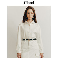 ELAND衣恋长袖衬衫女夏季短款LOGO刺绣复古风牛仔上衣春秋款 象牙白/白色(39)Ivory M/165