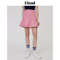ELAND衣恋高腰半身裙女荷叶边包臀裙小香风千鸟格纹短裙子夏季 粉色(25)Pink L/170