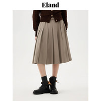 ELAND衣恋半身裙女经典百褶长裙休闲通勤裙子2024夏季 卡其色(35)Beige L/170