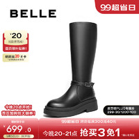 BeLLE 百丽 时髦潮搭骑士靴女2024冬季新商场同款显瘦长筒靴B9M2DDG4 黑色 34