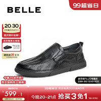 BeLLE 百丽 一脚蹬商务鞋男2024秋新商场同款牛皮革套脚休闲皮鞋8KP02CM4 黑色 38