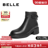 BeLLE 百丽 粗跟短筒时装靴女2024冬季新商场同款时尚舒适短靴B8L1DDD4 黑色 35