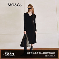 MO&Co.2024秋可机洗羊毛海军领针织连衣裙小黑裙MBD3DRST14 黑色 M/165