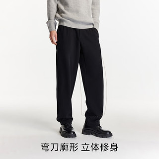 杰克·琼斯（JACK&JONES）男装秋冬新款时尚潮流宽松卫裤男黑色阔腿弯刀裤运动休闲裤男厚款 E40黑色 1