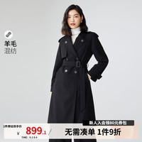 VEROMODA风衣女2024秋季女装双排扣翻领系带插肩袖中长款风衣气质通勤 黑色 155/76A/XS