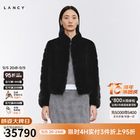 朗姿/LANCY24立领水貂毛皮草外套女短款天鹅绒貂皮大衣旷野美拉德 夜幕黑色 L