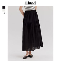 ELAND衣恋半身裙女垂坠感A字半裙松紧腰褶裥长裙2024夏季 黑色(19)Black M/165