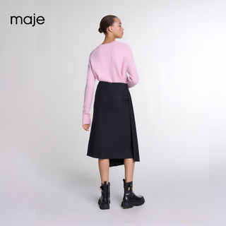 Maje2024秋季女装黑色不规则时尚褶皱半身裙长裙MFPJU01355 黑色 T36