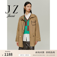 玖姿（JUZUI）气质立领通勤撞色风衣女2024秋季JWDQ41301 花纹卡其 2XL