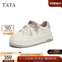 他她（TATA）厚底休闲板鞋女鞋子增高撞色小白鞋2024秋季新款CGU01CM4 米白/