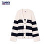 TOMMY JEANS24新款秋冬女含羊毛混纺条纹肌理感宽松针织开衫DW0DW18676 蓝白红拼色YBH