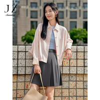玖姿·安娜蔻clean fit简约松弛抽绳多色衬衫风衣外套2024秋季 粉红 XL