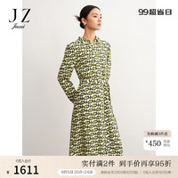 玖姿（JUZUI）优雅休闲几何真丝连衣裙女2024秋季JWDQ50034 花草绿 M