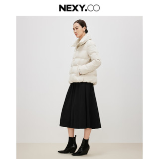 奈蔻NEXY.CO/2024年冬季半高领鹅绒短款高龄羽绒服外套女 本白色 M