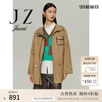 玖姿（JUZUI）气质立领通勤撞色风衣女2024秋季JWDQ41301 花纹卡其 L